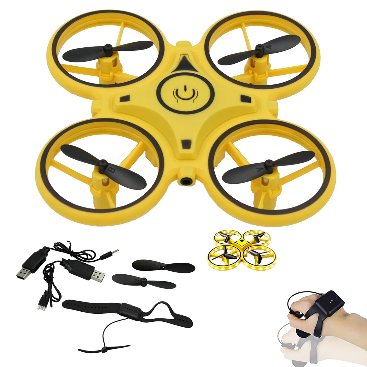 Picture of Mini Quadcopter Induction Drone Smart Watch Remote Sensing Gesture RC Aircraft UFO Somatosensory Noctilucent Interaction RC Toys